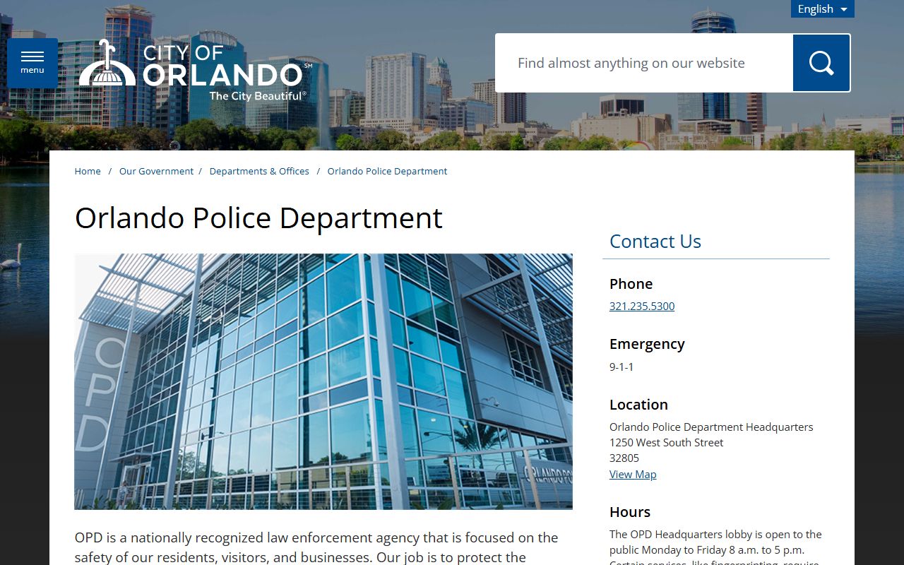 Orlando Police Department homepage related to bench warrant enforcement
