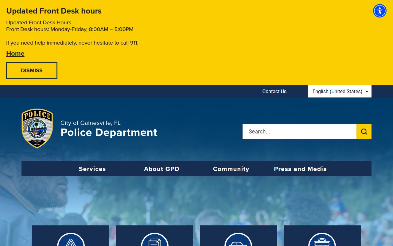 Gainesville Police Department homepage for bench warrant information