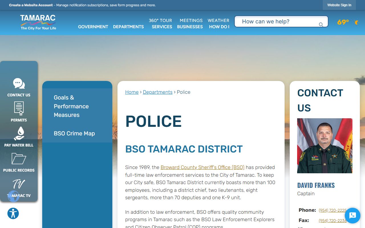 Tamarac Police Department website for bench warrant information