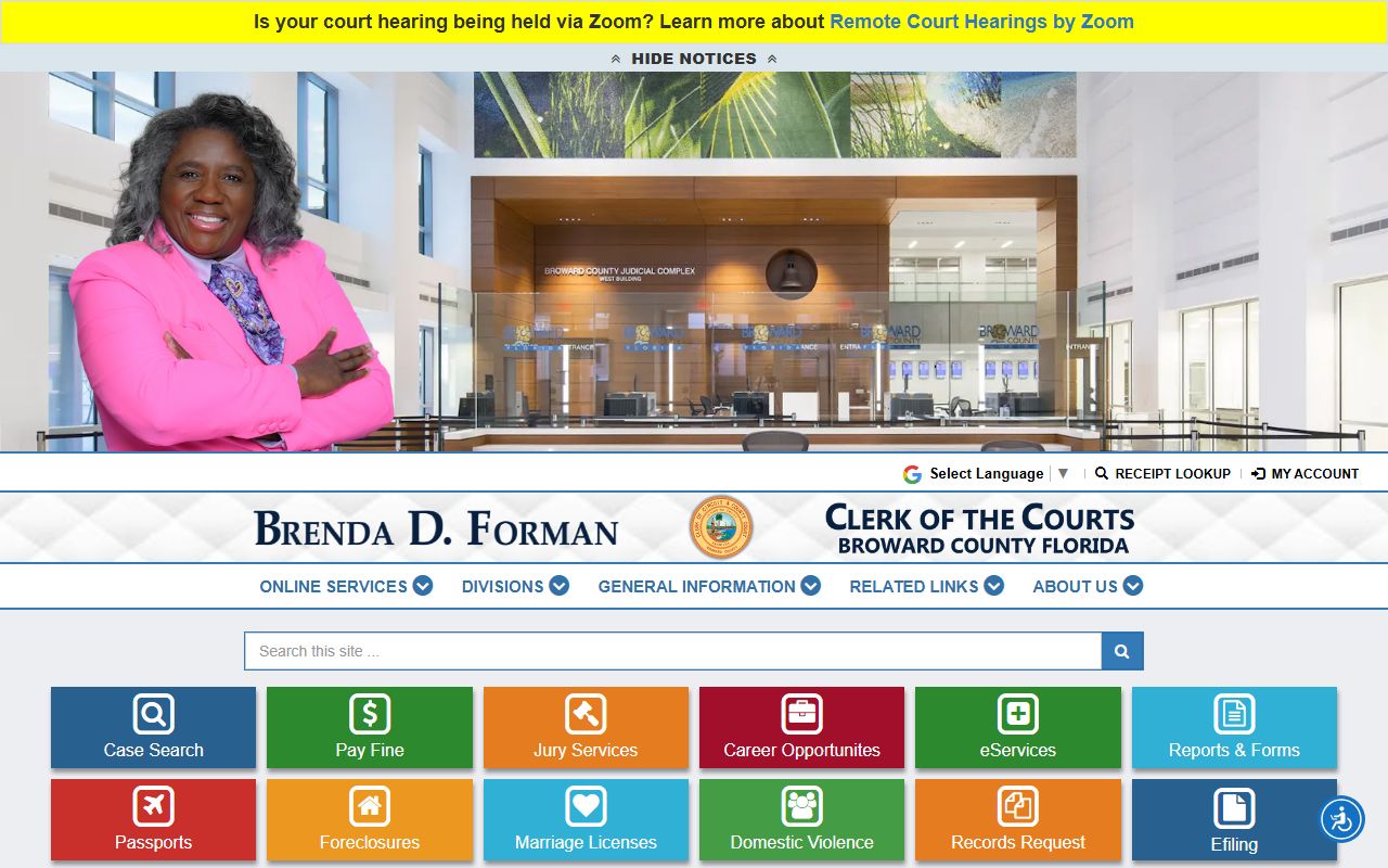 Broward County Clerk of Court website for bench warrant records