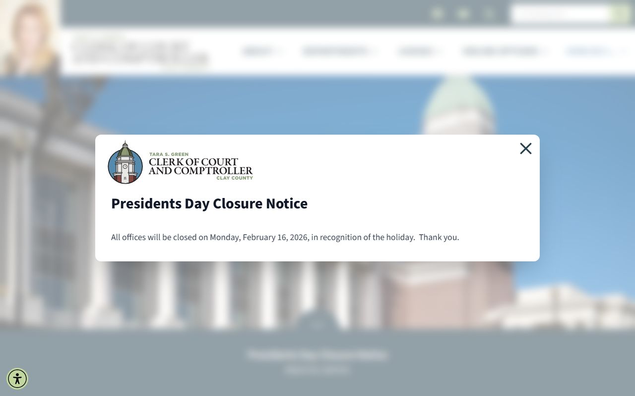 Clay County Clerk of Court website for bench warrant searches
