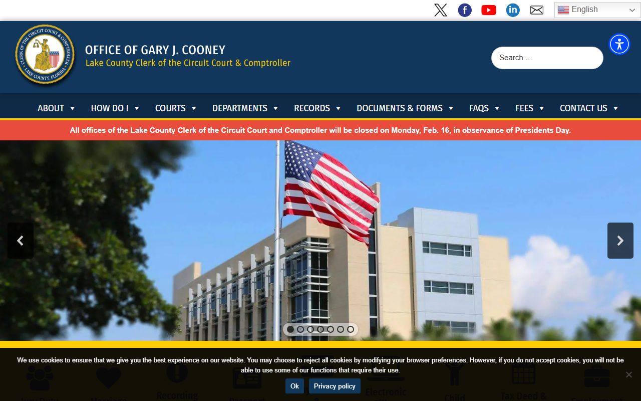 Lake County Clerk of Court homepage for bench warrant searches