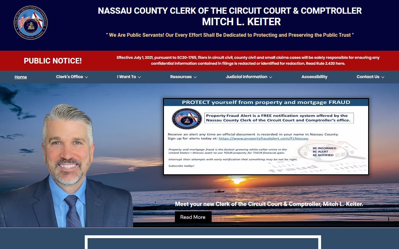 Nassau County Clerk of Court homepage for bench warrant searches
