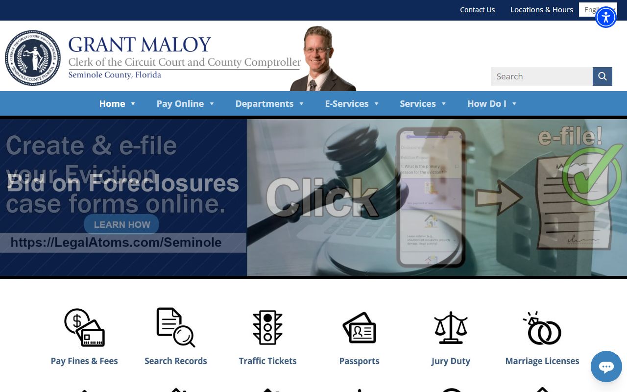 Seminole County Clerk of Court homepage for bench warrant searches