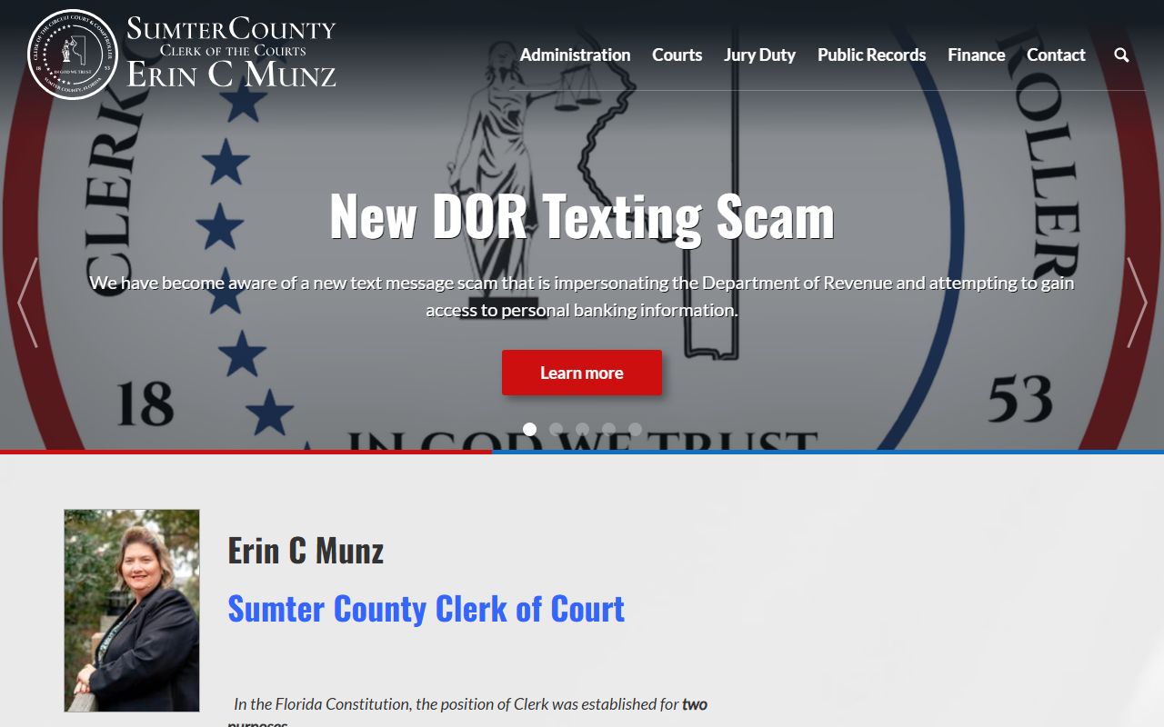 Sumter County Clerk of Court homepage for bench warrant searches