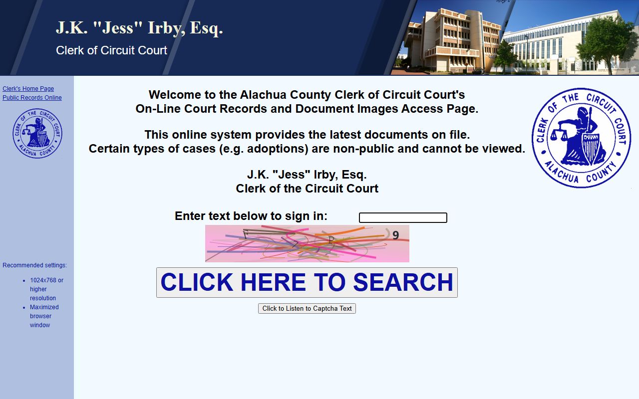 Alachua County Clerk court records search for bench warrants