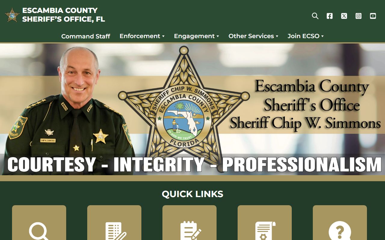 Escambia County Sheriff's Office website for bench warrant searches