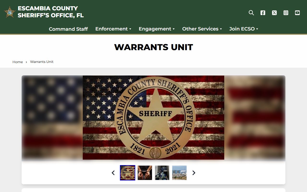 Escambia County Sheriff Warrants Unit page for active bench warrants