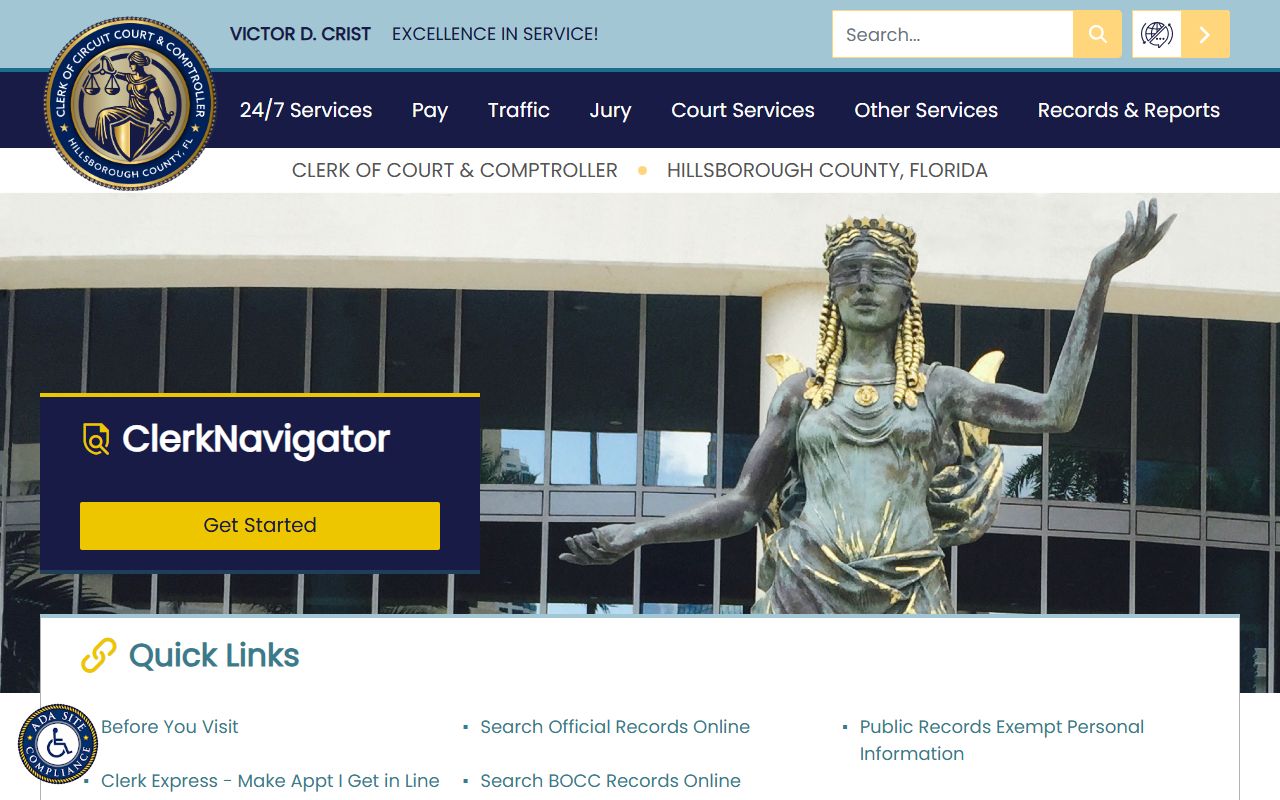 Hillsborough County Clerk of Court website for bench warrant records