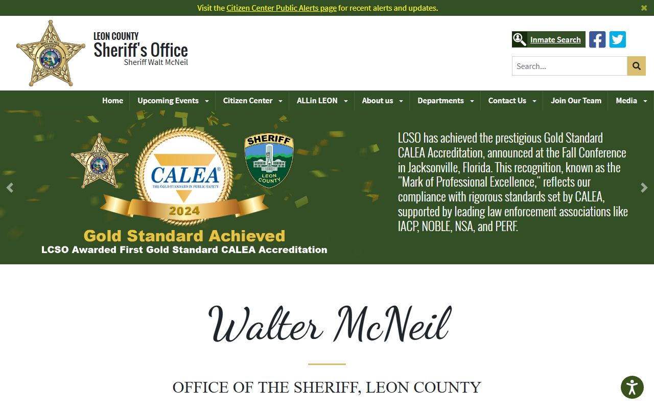 Leon County Sheriff's Office homepage for bench warrant information