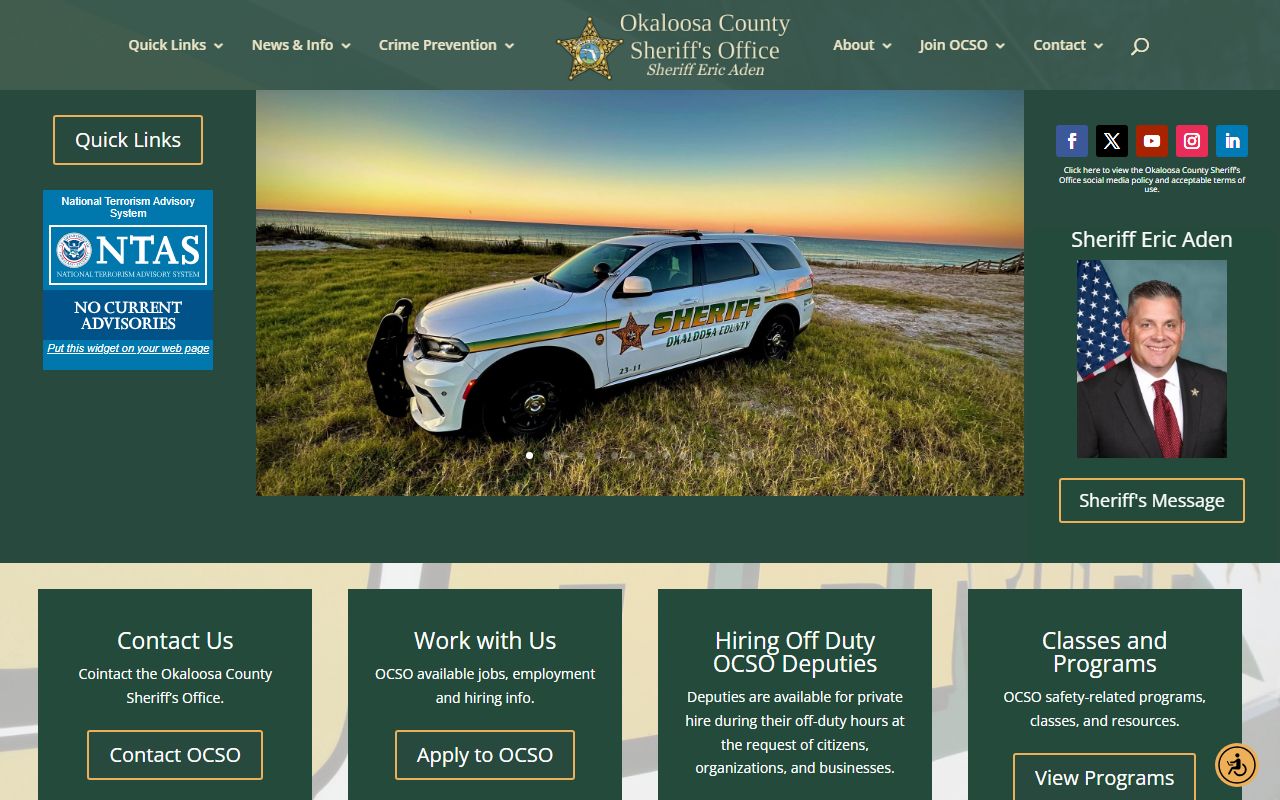 Okaloosa County Sheriff's Office website for bench warrant information