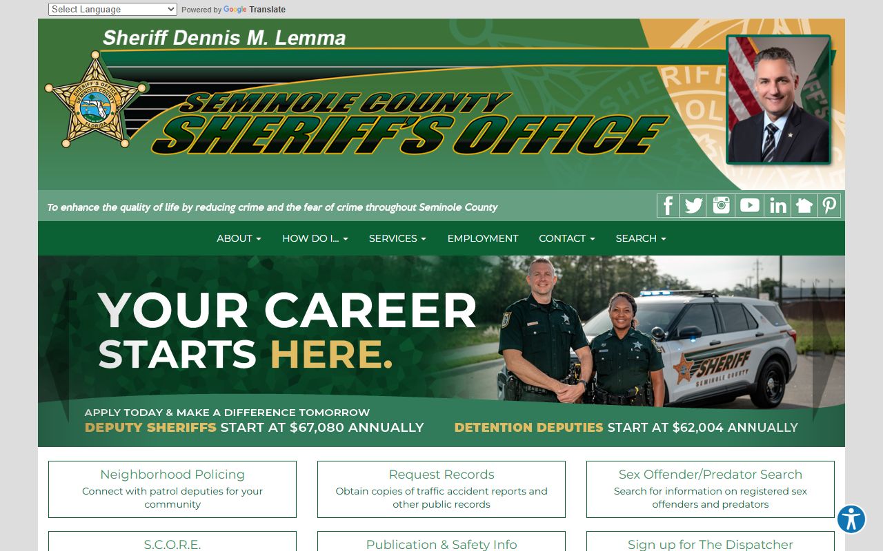 Seminole County Sheriff's Office website for bench warrant information